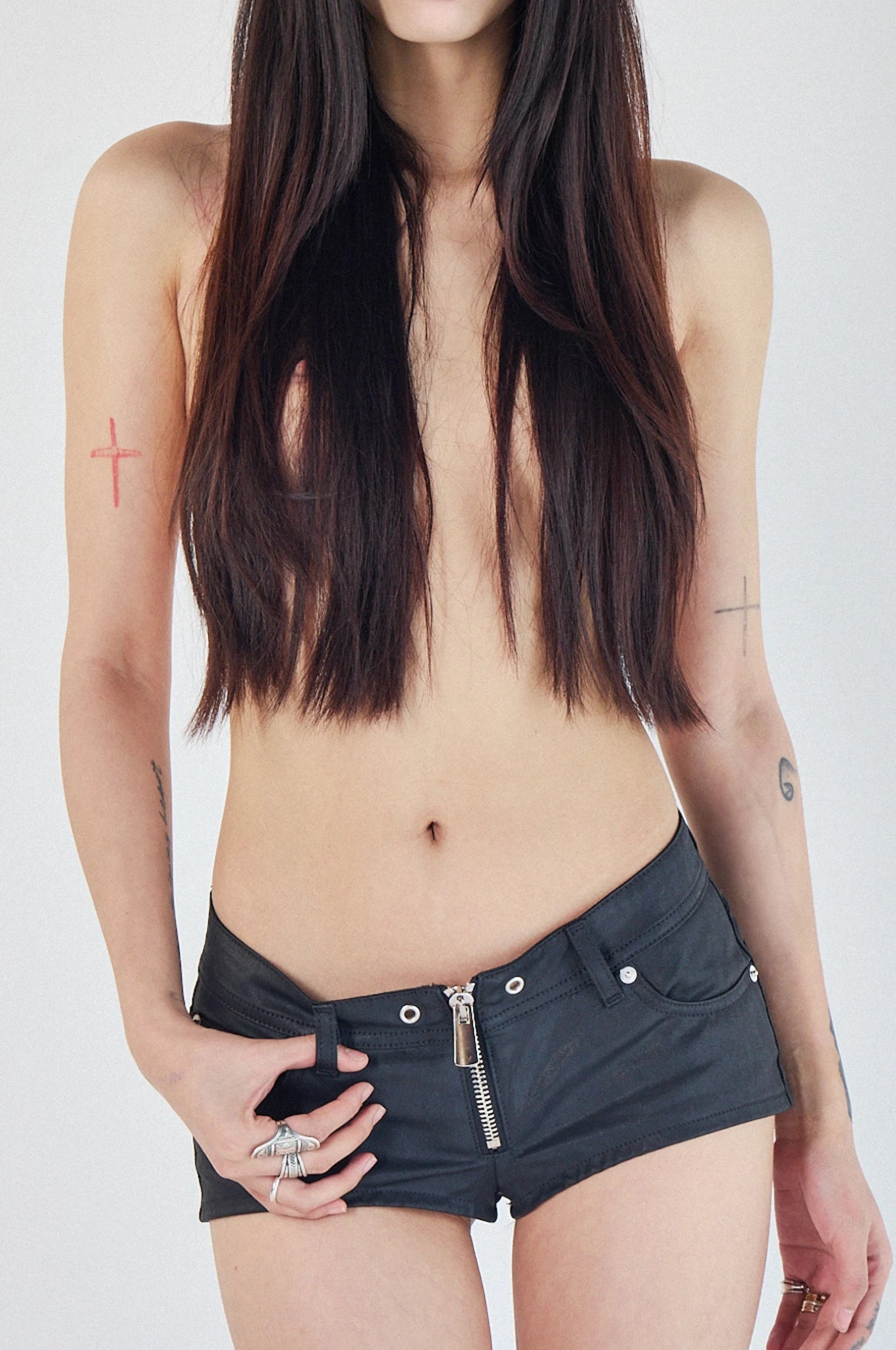 Wax Denim Mirco-mini Shorts